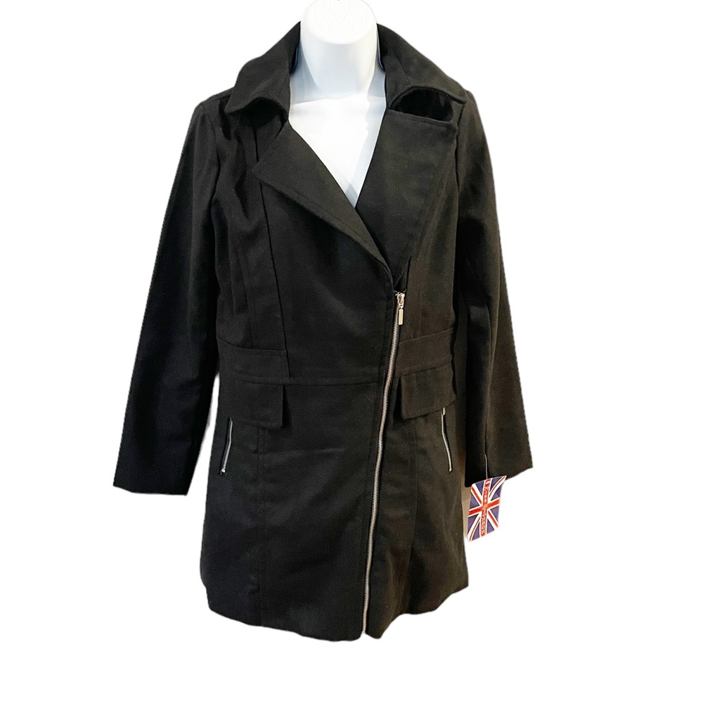 NWT Miss London Wool Blend Assymetrical Zip Peacoat Size Large - Picture 11 of 11